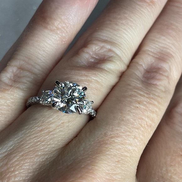 DEPOSIT- for Romantic 3.5tcw (D, VVS1) 3 Stone Moissanite Ring with pave - Picture 12 of 13